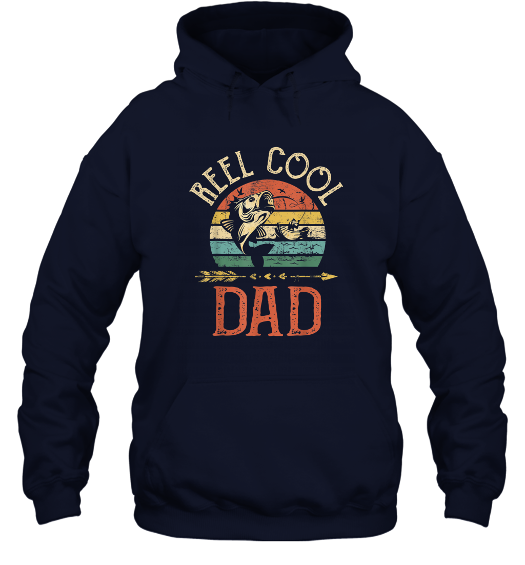 Reel Cool Dad Vintage Fisherman Papa Father's Day Gift unisex Hooded Sweatshirt unisex Hooded Sweatshirt / Navy / S