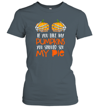 Load image into Gallery viewer, Womens If You Like My Pumpkins You Should See My Pie Halloween Women Cotton T-Shirt