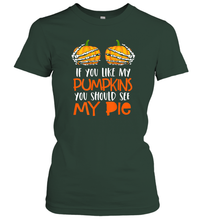 Load image into Gallery viewer, Womens If You Like My Pumpkins You Should See My Pie Halloween Women Cotton T-Shirt