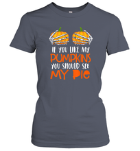 Load image into Gallery viewer, Womens If You Like My Pumpkins You Should See My Pie Halloween Women Cotton T-Shirt