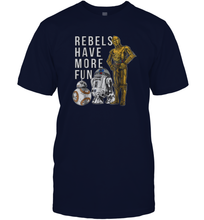 Load image into Gallery viewer, Star Wars Last Jedi Droids Rebels Have More Fun Gold Men Cotton T-Shirt