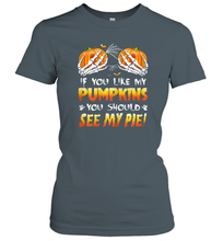 Load image into Gallery viewer, Womens If You Like My Pumpkins You Should See My Pie Halloween Boob Women Cotton T-Shirt