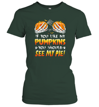 Load image into Gallery viewer, Womens If You Like My Pumpkins You Should See My Pie Halloween Boob Women Cotton T-Shirt
