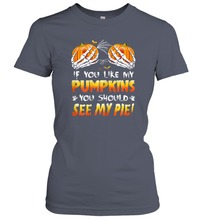 Load image into Gallery viewer, Womens If You Like My Pumpkins You Should See My Pie Halloween Boob Women Cotton T-Shirt