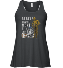 Load image into Gallery viewer, Star Wars Last Jedi Droids Rebels Have More Fun Gold Women Racerback Tank