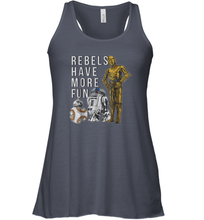 Load image into Gallery viewer, Star Wars Last Jedi Droids Rebels Have More Fun Gold Women Racerback Tank