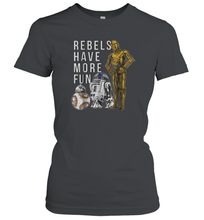 Load image into Gallery viewer, Star Wars Last Jedi Droids Rebels Have More Fun Gold Women Cotton T-Shirt