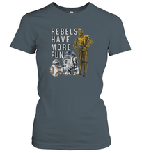Load image into Gallery viewer, Star Wars Last Jedi Droids Rebels Have More Fun Gold Women Cotton T-Shirt