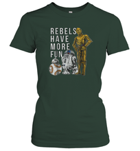 Load image into Gallery viewer, Star Wars Last Jedi Droids Rebels Have More Fun Gold Women Cotton T-Shirt