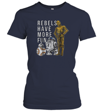 Load image into Gallery viewer, Star Wars Last Jedi Droids Rebels Have More Fun Gold Women Cotton T-Shirt