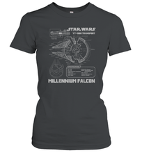 Load image into Gallery viewer, Star Wars Millennium Falcon Grey Schematics Women Cotton T-Shirt