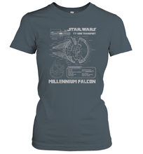 Load image into Gallery viewer, Star Wars Millennium Falcon Grey Schematics Women Cotton T-Shirt