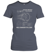 Load image into Gallery viewer, Star Wars Millennium Falcon Grey Schematics Women Cotton T-Shirt