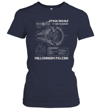 Load image into Gallery viewer, Star Wars Millennium Falcon Grey Schematics Women Cotton T-Shirt