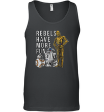 Load image into Gallery viewer, Star Wars Last Jedi Droids Rebels Have More Fun Gold Men Cotton Tank Top