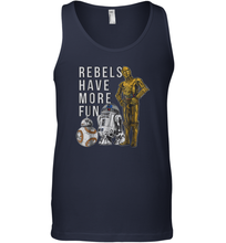 Load image into Gallery viewer, Star Wars Last Jedi Droids Rebels Have More Fun Gold Men Cotton Tank Top