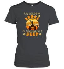 Load image into Gallery viewer, Womens My Broom Broke So Now I Drive A Jeep Funny Witch Halloween Women Cotton T-Shirt