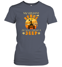 Load image into Gallery viewer, Womens My Broom Broke So Now I Drive A Jeep Funny Witch Halloween Women Cotton T-Shirt