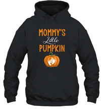 Load image into Gallery viewer, Womens Mommy's Little Pumpkin Baby Halloween Unisex Hooded Sweatshirt