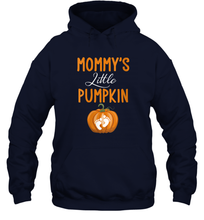 Load image into Gallery viewer, Womens Mommy's Little Pumpkin Baby Halloween Unisex Hooded Sweatshirt