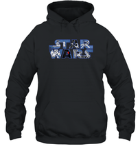 Load image into Gallery viewer, Star Wars Logo Millennium Falcon and Death Star Unisex Hooded Sweatshirt