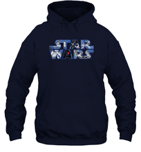 Load image into Gallery viewer, Star Wars Logo Millennium Falcon and Death Star Unisex Hooded Sweatshirt