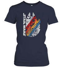 Load image into Gallery viewer, Star Wars Millennium Falcon Wears Retro Stripes Women Cotton T-Shirt