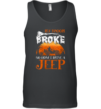 Load image into Gallery viewer, Womens My Broom Broke So Now I Drive A Jeep Funny Witch Halloween 2 Men Cotton Tank Top