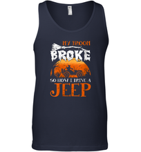 Load image into Gallery viewer, Womens My Broom Broke So Now I Drive A Jeep Funny Witch Halloween 2 Men Cotton Tank Top