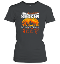 Load image into Gallery viewer, Womens My Broom Broke So Now I Drive A Jeep Funny Witch Halloween Gift Women Cotton T-Shirt