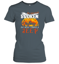 Load image into Gallery viewer, Womens My Broom Broke So Now I Drive A Jeep Funny Witch Halloween Gift Women Cotton T-Shirt