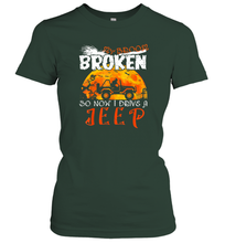 Load image into Gallery viewer, Womens My Broom Broke So Now I Drive A Jeep Funny Witch Halloween Gift Women Cotton T-Shirt