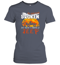 Load image into Gallery viewer, Womens My Broom Broke So Now I Drive A Jeep Funny Witch Halloween Gift Women Cotton T-Shirt