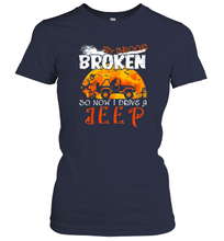 Load image into Gallery viewer, Womens My Broom Broke So Now I Drive A Jeep Funny Witch Halloween Gift Women Cotton T-Shirt