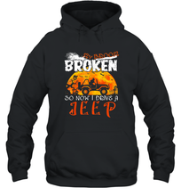Load image into Gallery viewer, Womens My Broom Broke So Now I Drive A Jeep Funny Witch Halloween Gift Unisex Hooded Sweatshirt