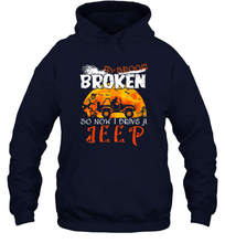 Load image into Gallery viewer, Womens My Broom Broke So Now I Drive A Jeep Funny Witch Halloween Gift Unisex Hooded Sweatshirt