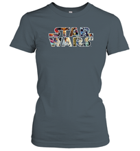 Load image into Gallery viewer, Womens Star Wars Vintage Scene Build Up Fill Logo Women Cotton T-Shirt