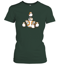 Load image into Gallery viewer, Star Wars Porgs Having Fun With BB 8 Portrait Women Cotton T-Shirt