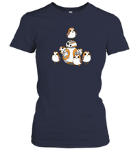 Load image into Gallery viewer, Star Wars Porgs Having Fun With BB 8 Portrait Women Cotton T-Shirt