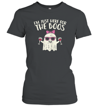 Load image into Gallery viewer, Womens Im Just Here For The Boos Ghost Wine Halloween Costume Girl Women Cotton T-Shirt