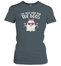 Load image into Gallery viewer, Womens Im Just Here For The Boos Ghost Wine Halloween Costume Girl Women Cotton T-Shirt