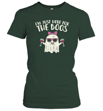 Load image into Gallery viewer, Womens Im Just Here For The Boos Ghost Wine Halloween Costume Girl Women Cotton T-Shirt