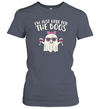 Load image into Gallery viewer, Womens Im Just Here For The Boos Ghost Wine Halloween Costume Girl Women Cotton T-Shirt