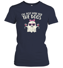 Load image into Gallery viewer, Womens Im Just Here For The Boos Ghost Wine Halloween Costume Girl Women Cotton T-Shirt