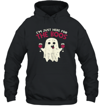 Load image into Gallery viewer, Womens Im Just Here For The Boos Funny Ghost Halloween Wine Lover Unisex Hooded Sweatshirt