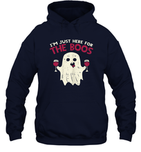 Load image into Gallery viewer, Womens Im Just Here For The Boos Funny Ghost Halloween Wine Lover Unisex Hooded Sweatshirt