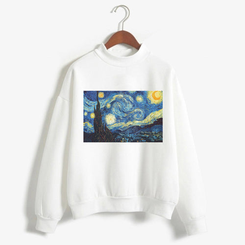 Kpop Fashion Hoodies Van Gogh Art Oil Paint Harajuku Michelangelo Ulzzang Vintage Long Sleeve Hoody Ladies Oversized Sweatshirt