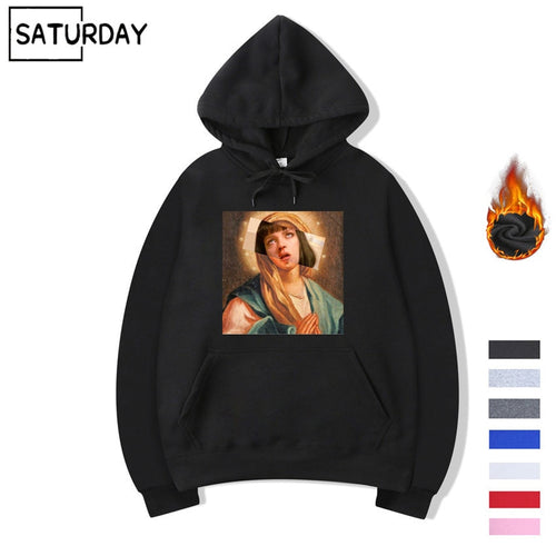 Men's Pulp Fiction Cotton Fleece Hoodies Sweatshirts 2019 Man Virgin Mary Mia Wallace Sweatshirts Hoodies Comics Hoodie