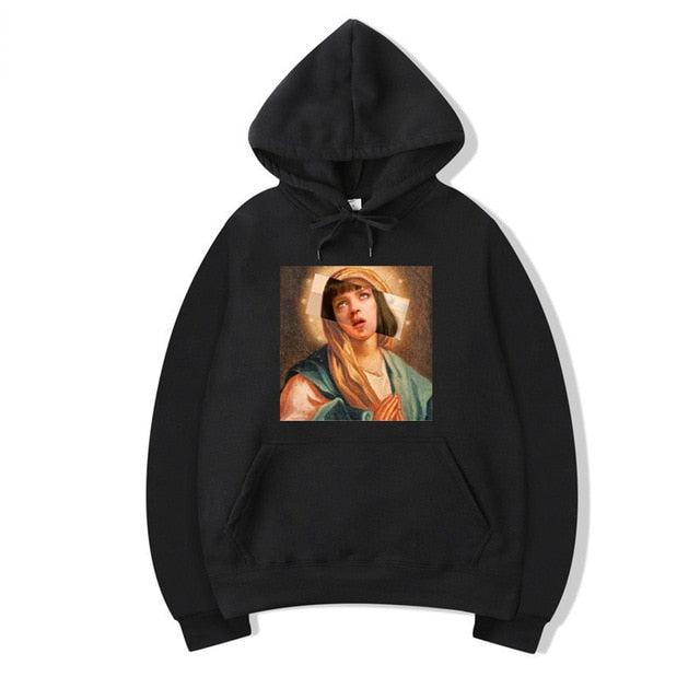 Men's Pulp Fiction Cotton Fleece Hoodies Sweatshirts 2019 Man Virgin Mary Mia Wallace Sweatshirts Hoodies Comics Hoodie