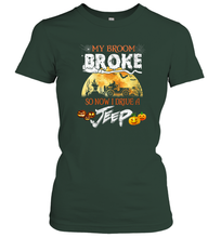 Load image into Gallery viewer, Womens My Broom Broke Now I Drive A Jeep Shirt Halloween Witch Gift Women Cotton T-Shirt